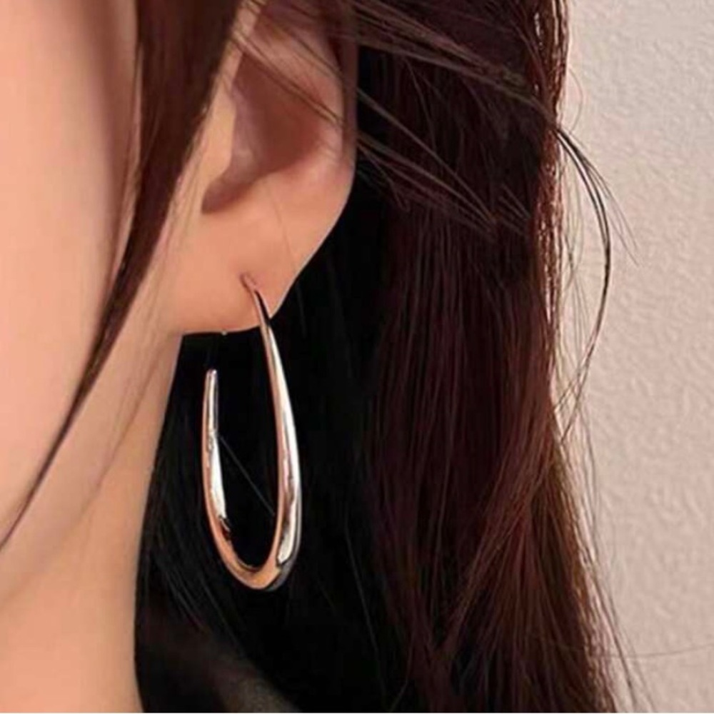 Sterling Silver Hoop Minimalist Earrings - Picture 6 of 8
